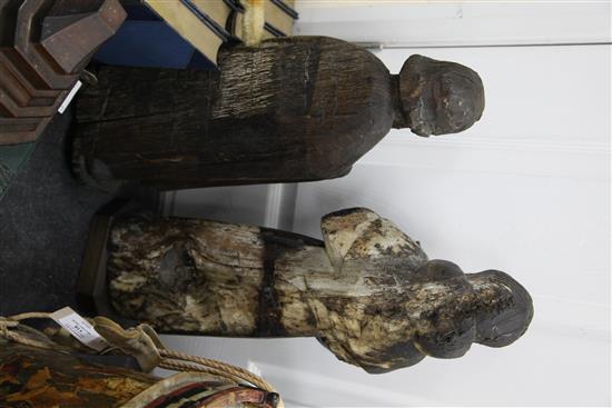 A European carved oak figure of a Saint, largest 22.25in. incl. plinth base